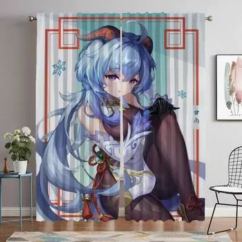 Тюль для спальни Genshin Impact Blackout Curtains для гостиной Home Interior Curtains 2 Pieces Halloween Decoration Curtain W60xH90cmx2pcs-CL
