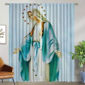 Тюль для спальни, христианская Дева Мария, занавеска для гостиной, затемняющие шторы, 2 шт., шторы для домашнего интерьера, жалюзи, перегородка W50xH70cmx2pcs-CL