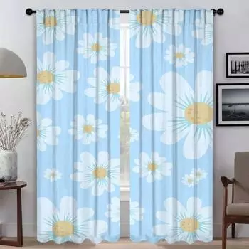 Тюль для спальни Милые цветы Противомоскитные шторы для камеры Шторы затемнения 2 шт. Разделительная занавеска для гостиной W50xH70cmx2pcs-CL