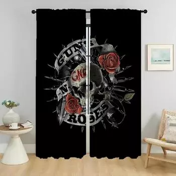 Тюль для спальни Rock-Gun Roses Оконная занавеска для комнаты 2 панели Хэллоуин украшение для домашнего интерьера Шторы 2 шт. Оттенки W50xH70cmx2pcs-CL