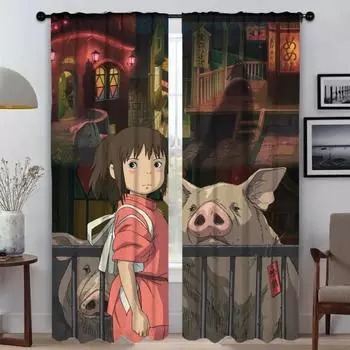 Тюль для спальни Унесенные призраками Хэллоуин украшения Современная гостиная шторы 2 шт затемняющие шторы разделительная кухня W50xH70cmx2pcs-CL