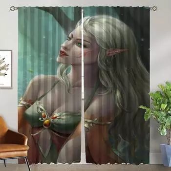 Тюль для спальни, женский эльф, перегородка, противомоскитные шторы для камеры, украшение на Хэллоуин, затемняющие шторы, 2 шт. W50xH70cmx2pcs-CL