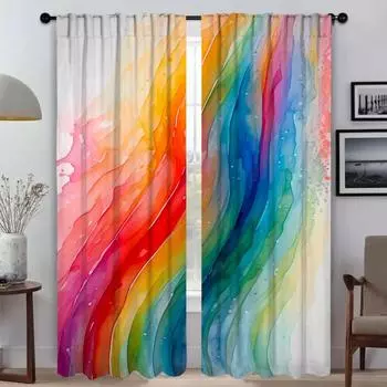 Тюль Happy Dopamine для спальни, домашний интерьер, шторы для гостиной, шторы для перегородок, шторы из 2 предметов, камера W50xH70cmx2pcs-CL