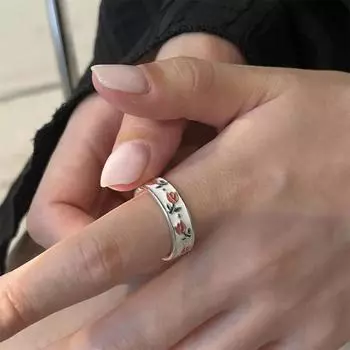 Тюльпан Цветок Тюльпана Открытое Кольцо Эмаль Холодный Ветер Открытое Кольцо Новое Женское Кольцо с Цветком