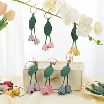 Тюльпан DIY Материал Сумка Ручной Работы Кожа Цветок Сумка Подвеска Пояс Брелок Чехол Мобильного Телефона Декоративный Шнурок Цепочка жёлтый