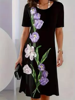 Тюльпан и цветочный принт женские платья летнее элегантное длинное платье женские платья больших размеров 6XL женская одежда S
