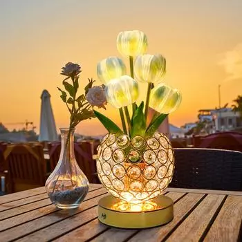 Тюльпан Ночной Светильник Светильник Роскошный Декоративный Настольный Светильник Спальня Прикроватная Лампа Crystal Ambiance розовый