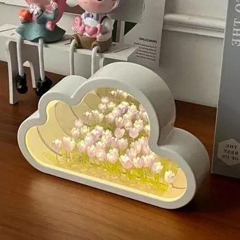 Тюльпан облако зеркало ночник на батарейках DIY ручной работы 20 цветов зеркало облако атмосферный светильник прикроватная декоративная светодиодная настольная лампа набор для творчества A фиолетовый