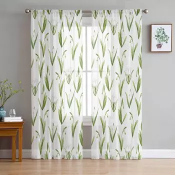 Тюльпаны с цветами и акварельными растениями, тюлевые оконные шторы для спальни, роскошный домашний декор, шторы в гостиной, шифоновые панели 135W x 114H(cm)