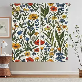 Тюль с акварельными цветами для кухни, 2 шт., занавески для окон в виде щупалец, для гостиной, для домашнего интерьера, занавески W50xH70cmx2pcs-CL