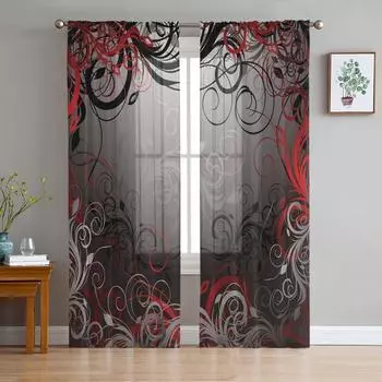 Тюль с геометрическим узором изогнутых линий, оконные шторы для гостиной, прозрачная вуаль из органзы, занавеска для спальни, кухни, домашний декор, драпировка W135 x H115cm x1