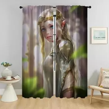 Тюль с изображением эльфа для спальни, занавески для гостиной, перегородка для украшения Хэллоуина, занавески для домашнего интерьера, 2 шт. W50xH70cmx2pcs