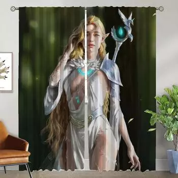 Тюль с изображением эльфа для спальни, занавески для окна детской комнаты, украшение на Хэллоуин, занавески для домашнего интерьера, 2 шт., перегородка W50xH70cmx2pcs-CL