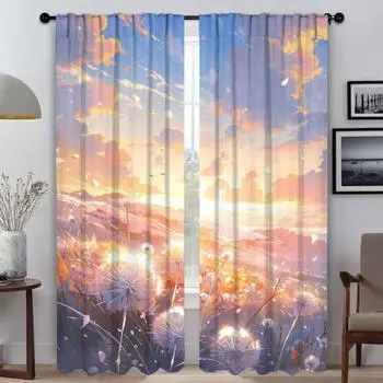 Тюль с оттенками одуванчика для спальни, домашний интерьер, шторы для гостиной, перегородка, занавеска на окно, украшение на Хэллоуин, кухня W50xH70cmx2pcs-CL