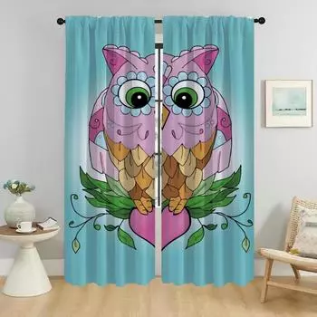 Тюль с рисунком совы для спальни, гостиной, элегантные шторы для комнаты, 2 шт., шторы для домашнего интерьера, украшения на Хэллоуин W50xH70cmx2pcs-CL