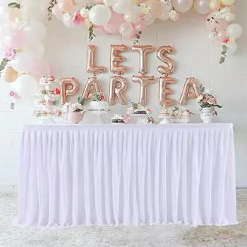 Тюль юбка для стола плиссированная скатерть с оборками для украшения свадьбы день рождения вечеринка детский душ пачка вуаль украшение обеденного стола 4(ft) H30in белый
