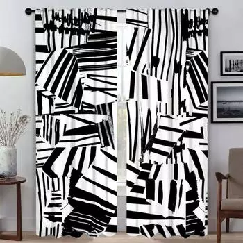 Тюль в полоску зебры для перегородки спальни, затемняющие шторы для комнаты, 2 панели, элегантные шторы для комнаты, шторы для домашнего интерьера, оттенки W50xH70cmx2pcs-CL