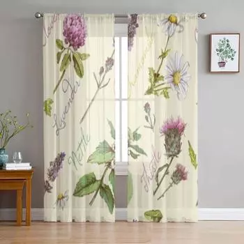 Тюлевая оконная занавеска с дикими цветами и травами для гостиной, спальни, вуаль, прозрачные шторы, кухонные шторы, занавески 135W x 114H(cm)