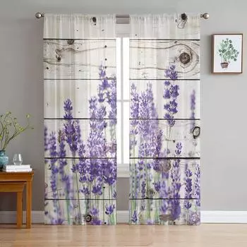 Тюлевая оконная занавеска с фиолетовым цветком лаванды для гостиной, современная прозрачная занавеска для спальни, кухни, шторы на заказ 135W x 114H(cm)