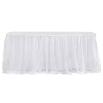 Тюлевая юбка для стола для прямоугольных столов Белая плиссированная скатерть 6 футов/9 футов Скатерть без складок с юбкой-пачкой для свадьбы, дня рождения, девичника M белый