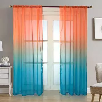 Тюлевая занавеска, невыцветающая дышащая полиэстеровая занавеска с градиентным дизайном, прозрачная драпировка для гостиной S синий