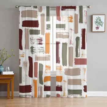 Тюлевая занавеска с абстрактным узором для гостиной, прозрачная занавеска для кухни, спальни, оконные шторы 135W x 114H(cm)