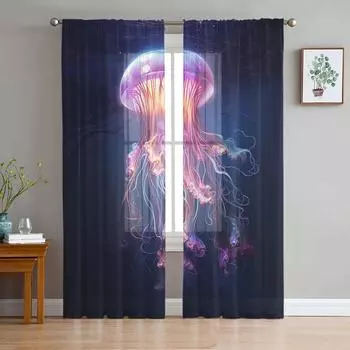 Тюлевая занавеска с градиентом Медузы для гостиной, спальни, кухни, украшение, оконная вуаль, тюлевая занавеска 135W x 114H(cm)