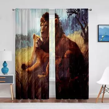 Тюлевая занавеска в африканском стиле с дикими животными и львами для дома, гостиной, украшения окна, спальни, кухни, современные прозрачные шторы из вуали 1 PCS W100XH250cm&Rod Pocket