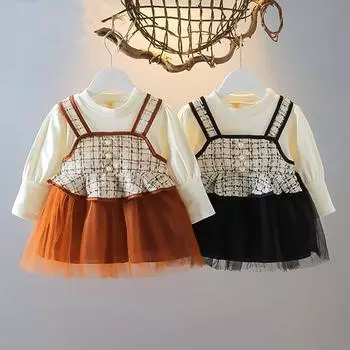 Тюлевое платье для маленьких девочек, пышное платье принцессы Лотиты с длинными рукавами, свадебное пышное платье, вечерние платья с жемчугом, клетчатое платье-пачка, 0–3 года 80/M