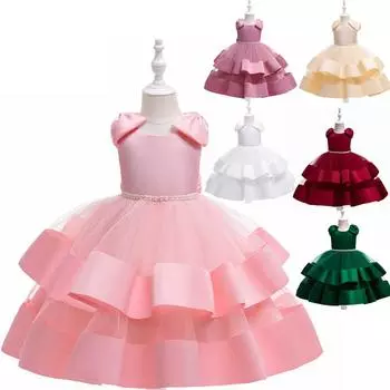 Тюлевое платье с бантом для маленьких девочек, элегантное платье принцессы для крещения, свадебные платья-пачки, детская официальная праздничная одежда для выпускного вечера, От 3 до 8 лет 110(3-4T) зелёный