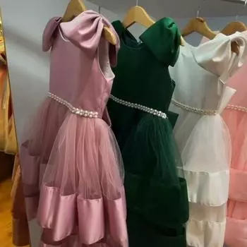 Тюлевое платье с бантом для маленьких девочек, элегантное платье принцессы для крещения, свадебные платья-пачки, детская официальная праздничная одежда для выпускного вечера 3, 8, 10 лет, лето 2024, новинка 110 розовый гвоздики