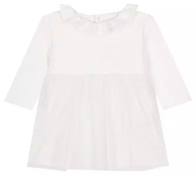 Тюлевое платье с длинными рукавами A0CUN 18 месяцев 81см [Petit Bateau] Кремовый/Серый