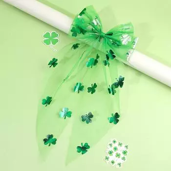 Тюлевые банты заколки для волос для женщин трилистник длинные ленты клипса новинка свежий зеленый повседневный/вечерний аксессуар для волос для девушки