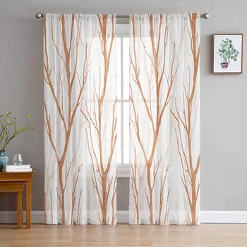 Тюлевые оконные шторы с силуэтом ветвей птиц и животных для спальни, роскошный домашний декор, шторы в гостиной, шифоновые панели 135W x 114H(cm)