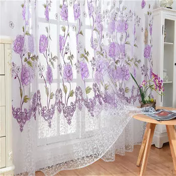 Тюлевые оконные жалюзи с офсетной печатью и прорезями на верхней панели, фиолетовые, 100x200 см