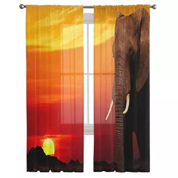 Африканское животное слон восход солнца тюль прозрачные шторы для гостиной спальни современные вуаль органза шторы портьеры W135 x H115cm x1