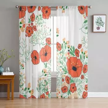 Тюлевые прозрачные шторы с абстрактным цветочным узором для гостиной, спальни, кухни, украшения, вуаль, шторы из органзы 135W x 114H(cm)