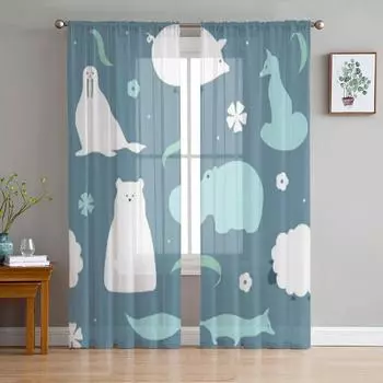 Тюлевые прозрачные шторы с рисунком животных для гостиной, спальни, кухни, украшения, вуаль, шторы из органзы 135W x 114H(cm)