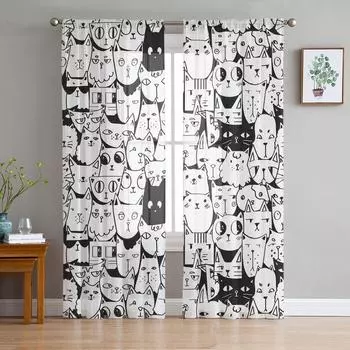 Тюлевые шторы для гостиной, милый эскиз, спальня, кабинет, окно, прозрачные шторы, кухня, балкон, интерьер, вуаль, шторы 135W x 114H(cm)