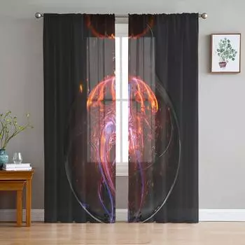 Тюлевые шторы с лампочкой Медузы Мечта для гостиной, спальни, вуаль, украшение для дома, прозрачная занавеска для балконной двери 135W x 114H(cm)