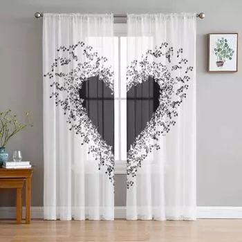 Тюлевые шторы с музыкой и сердечками для украшения гостиной, современная вуаль, шифоновые шторы, прозрачные шторы для спальни 135W x 114H(cm)