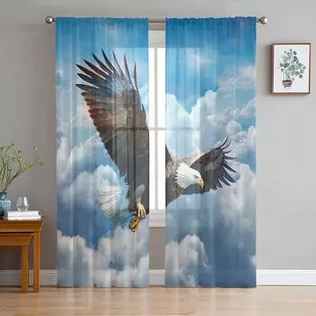 Тюлевые шторы с небесными облаками и орлом для гостиной, прозрачные шторы для спальни, жалюзи, вуаль, шторы 135W x 114H(cm)
