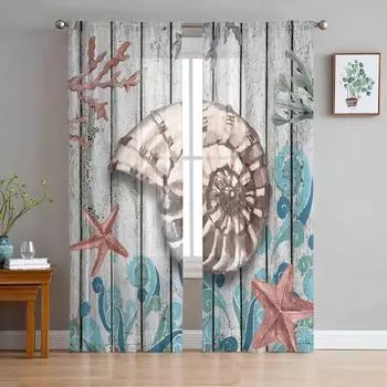 Тюлевые шторы с текстурой коралловой раковины и морской звезды для гостиной, прозрачные занавески для спальни, кухни, жалюзи, вуаль, шторы 135W x 114H(cm)