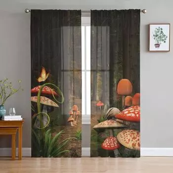 Тюлевые современные прозрачные шторы с грибным лесом для оформления окон для кухни, гостиной, спальни, украшения W135 x H114cm