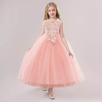 Тюлевые вечерние платья с цветочным принтом для девочек, детский костюм с блестками, кружевным бантом, свадебное платье принцессы, вечернее платье для первого причастия 130 шампанского