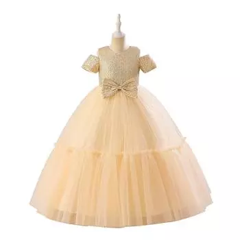 Тюлевые вечерние платья с цветочным принтом для девочек, детский костюм с блестками, кружевным бантом, свадебное платье принцессы, вечернее платье для первого причастия 120 розовый