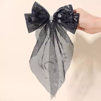 Тюлевый бант заколка для волос для женщин Мечтательная звездная ночь Длинные ленты Принт луны Заколки Девушка Вечеринка Повседневные аксессуары Головной убор