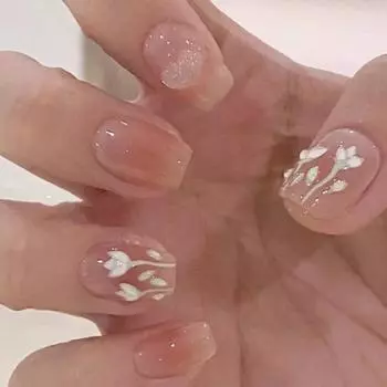 Tulip Art Nail Handmade Wearable Nail Gradient Pastoral Spring Stickers Nail XS