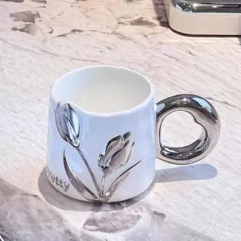 Tulip Coffee Cup High End Exquisite Ceramic Mug Couple Household Water Cup New Style Women s High Appearance 301-400ml
