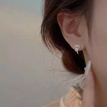 Tulip Flower Zinc Zinc Alloy Girl Gift Korean Style Earrings Stud Earrings Women Mini Earrings Ear Studs серебряный